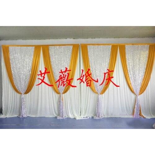 Ice Silk Elegant white and gold Wedding Backdrop 3m*6m Wedding Supplies Curtain wedding Decoration with sequin