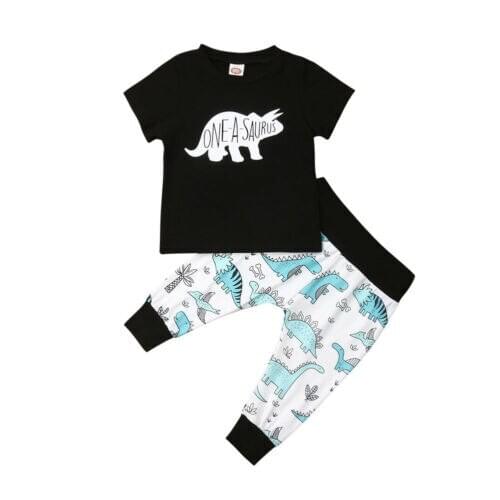 Summer Toddler Baby Boys Dinosaur T-Shirt Tops Long Pants 2Pcs Outfits Set Clothes