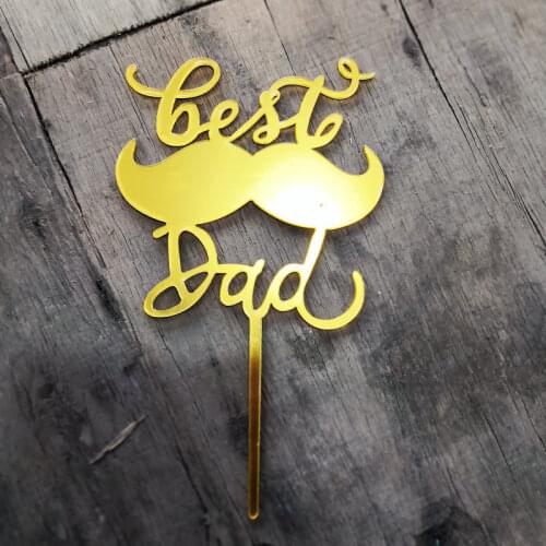 Best Dad Mustache Acrylic Cake Topper "New Dad"Happy Fathers Day Acrylic Cake Flags For Fathers Bithday Party Cake Decorations