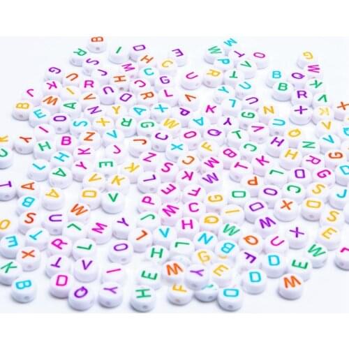 Mini Order 500PCs 4*7MM Flat Coin Round Single Letter A-Z Acrylic letter Beads White with Colorful Neon Alphabet Initial Beads