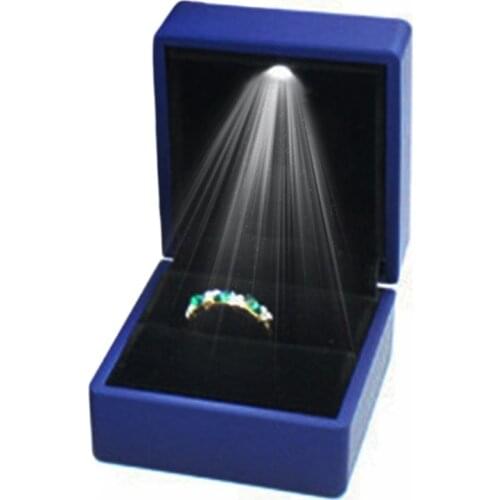Fashion LED Lighted Earring Ring Gift Box Wedding Ring Jewelry Display Packaging Organizer Storage For Engagement Black/Blue