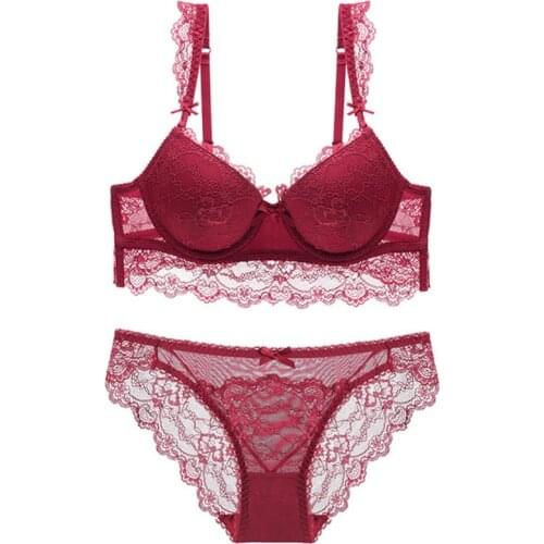 Fashion fashion lace sexy thin deep V Plus size underwear bra set send from Lingerie factory