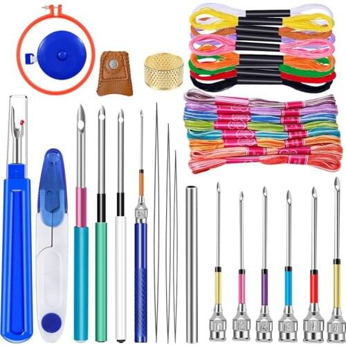 MIUSIE 41Pcs Needle Punch Kit Full Set-Magic Embroidery Pen With 10 Pcs Punch Needle Big Seam Ripper Thimble and Embroidery Hoop