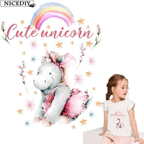 Nicediy New Unicorn Patch Stripes Iron On Transfers Patches For Clothes Heat Transfer Vinyl Thermo Stickers Badge Applique DIY