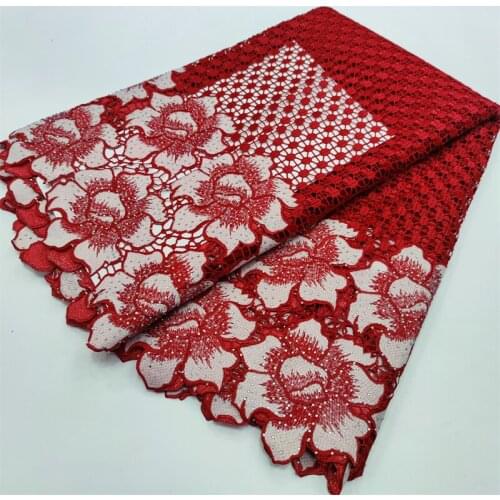 Latest Design African Cord Guipure Lace Fabric With Stone Embroidery High Quality French Mesh Nigeria Water Soluble Cord Lace