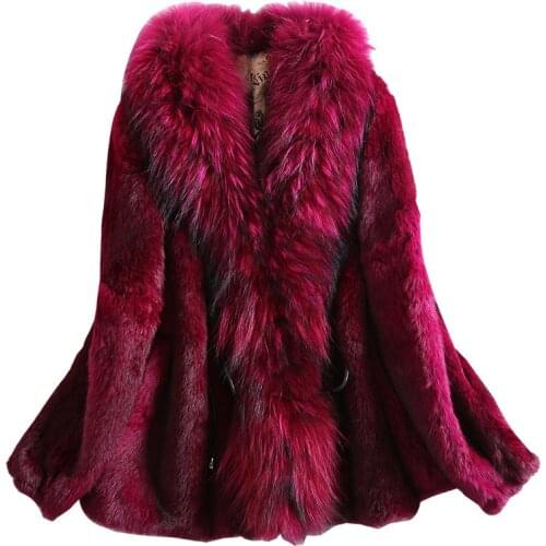 2020 New real rabbit fur coat women winter natural fur jacket genuine raccoon fur collar warm fur jacket plus size 4xl 5xl
