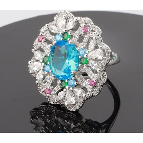 New Luxury Rings Charm Flower Crystal Zircon Creative Hollow Exaggeration S92 5 Jewelry For Women Promise Wedding Cocktail Party