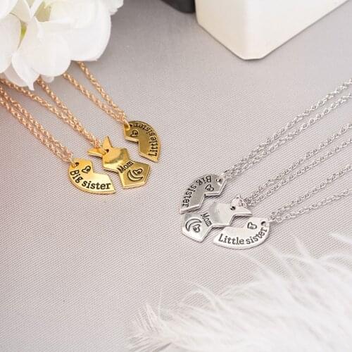 3 Pcs/Set Mother Daughter Pendant Necklace Mom Sister Heart Contacted Together Pendants Gold Metal Necklace Hot Sale