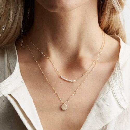 Fashion Classic Design Necklace Set Gold Color Round Circle Pearl Clavicle Pendant Necklace Multi-layer Jewelry Female