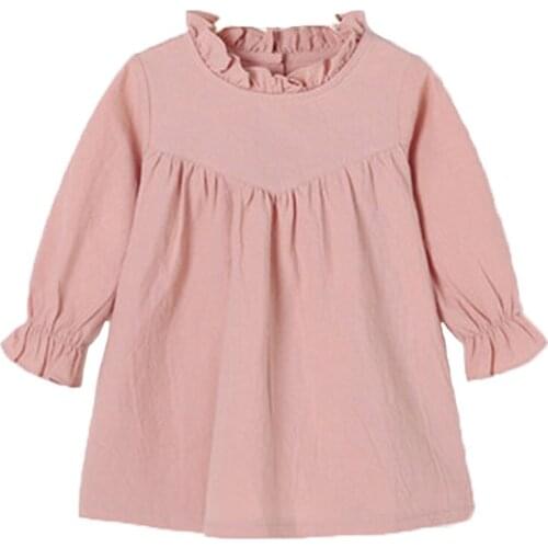 Baby girl long sleeve dress children spring cotton linen dress vintage Loose shirt dresses quality kids blouse autumn clothes