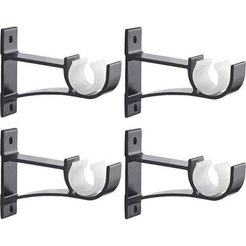 Practical 4 Pack Single Curtain Rod Brackets for Drapery Rod Aluminum Alloy Heavy Duty Curtain Rod Holders (Black)