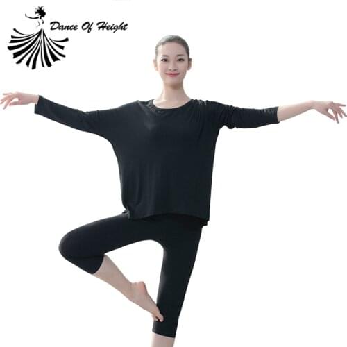 Cheapest Modal Dance Shirt Adult Yoga Tops Loose Modern Dancewear Round Neck Long Sleeve Solid Blouse Classical Dance Practice T