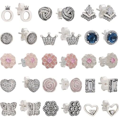 Free Shipping Lomeo925 Silver Original Logo Enamel Flower Pavé Dragonfly Love Stud Earrings DIY European Woman Jewelry Gift