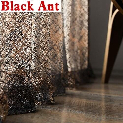 Light Luxury Coffee Gold Leaves Hollow-out Curtain Tulle For Living Room Bedroom Window Screen Sheer Voile Fabric Cortina X810F