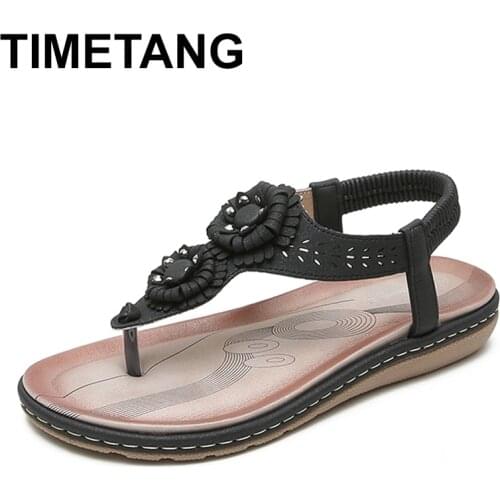 TIMETANG Women shoes 2021 fashion bohemia style women sandals clip toe flip flops sandals women comfortable rhinestone flat shoe
