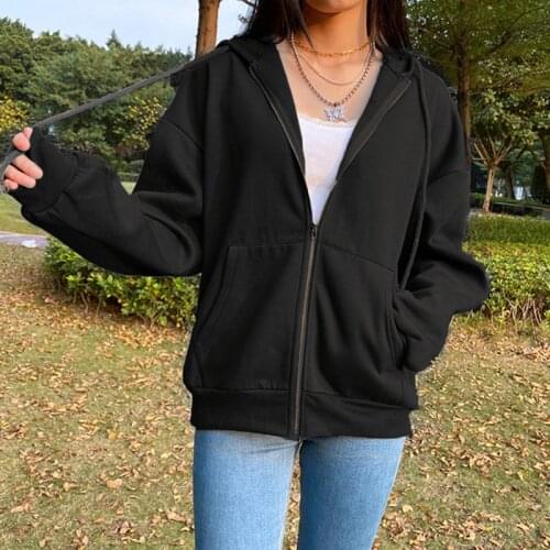 Brown Purple Black grunge Zip Hooded Sweatshirt Winter Jacket Top Oversized Hoodie Retro Pocket Woman Clothes Long zip up hoodie