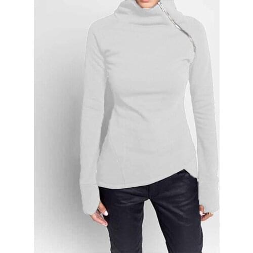 Women Sweatshirts Autumn Casual Turtleneck Long Sleeves Zipper Pollovers Winter Female Solid Color Sweatshirts Fashion 2020 New