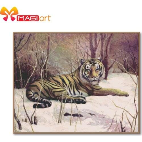 Cross stitch kits Embroidery needlework sets 11CT water soluble canvas patterns 14CT Animal Style Snow tiger-NCMA074