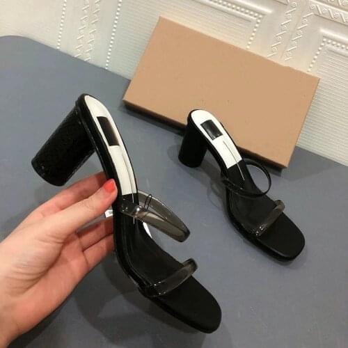 ZAR 2021 Summer New Yellow Fashion Transparent Square Toe High Heels Sexy Outer Wear Muller Lazy Sandals And Slippers Women Hot