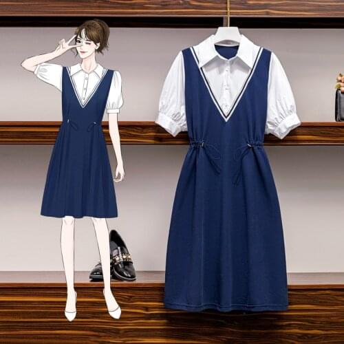 EHQAXIN Summer Womens Shirt Dresses Fashion Large Size Lapel Drawstring Fake Two Pieces Contrasting Color Dress For Lady L-4XL