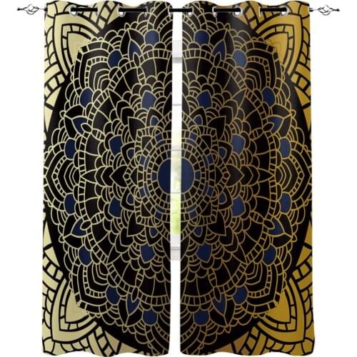 Art Mandala Flowers Gold Window Curtains LivingRoom Kitchen Curtains Left and Right Biparting Open