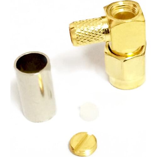 1PC new RP-SMA male plug RF coaxial connector crimping RG58, RG142, RG400, LMR195 cable right-angle gold-plated adapter