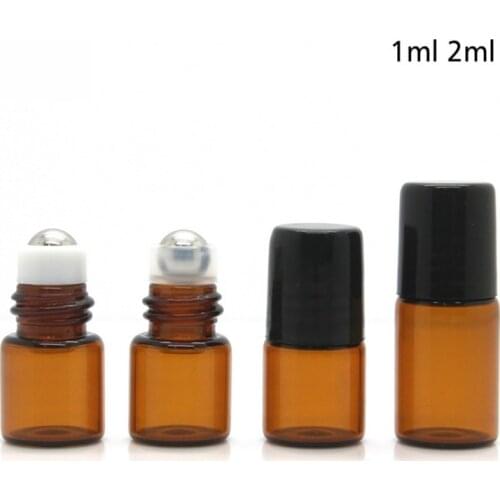 10ps/lot wholesale 2 Amber Clear mini flacon via glass Essential Oil Glass Roll-On refillable Bottles with metal ball roller
