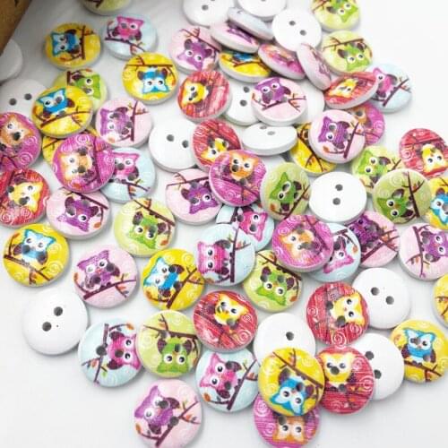 100 pcs White Print Owl Tower Wood Buttons Clothing Sewing 15 mm WB286