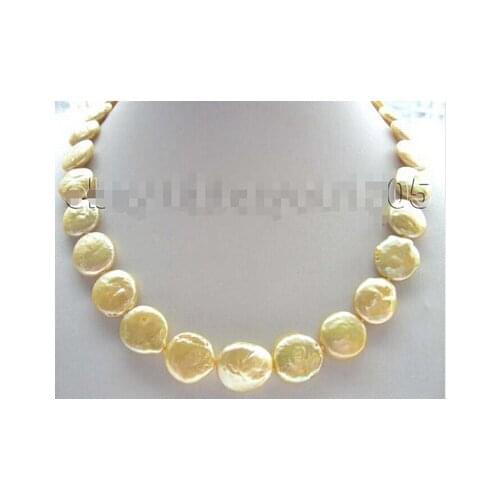 18" Genuine Natural 15mm Golden Coin Pearl Necklace! Factory Wholesale price Women Gift word Jewelry