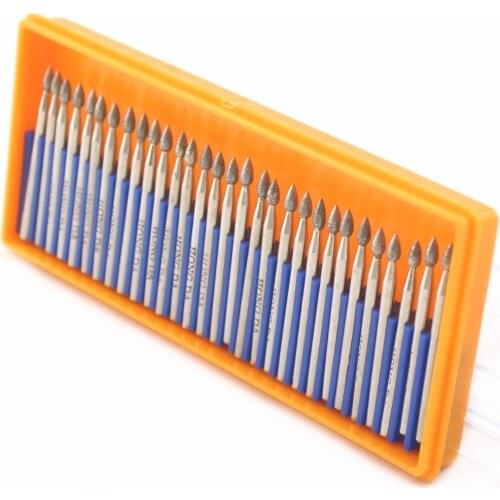 30Pcs Diamond Grinding Head Burrs OLIVARY 3mm 1/8" inch Grit 150 Coated Rotary Tool Bit for Dremel Tools Accessories Stone 20
