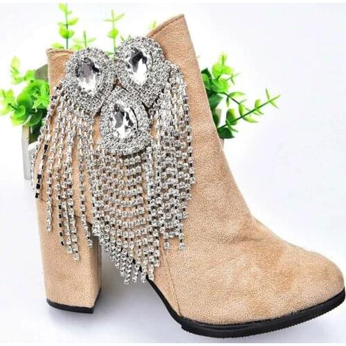 Diamond Chain Tassel Epaulettes Water Drop Fringed Crystal Epaulets patch Flexible Chain DIY Rhinestone tassel Brooch Decoration