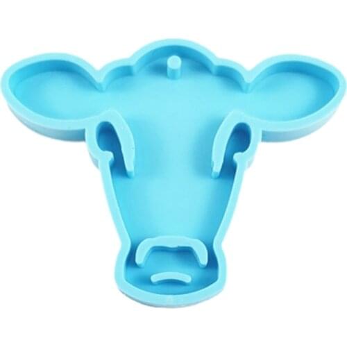 Shiny Cow Head Keychain Epoxy Resin Mold Handmade Key Ring Pendant Silicone Mould DIY Crafts Jewelry Tool