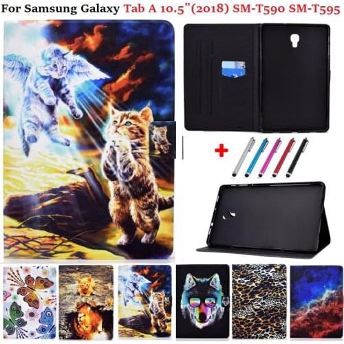 Painted For Samsung Galaxy Tab A 10.5 2018 SM-T590 SM-T595 Wallet Flip Stand Case Coque Tab A 10 5 T590 Tablet Protector Funda