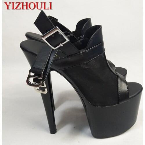 2018 black high heels and sexy elegant peep toe 17cm high heels sandals stripper shoes