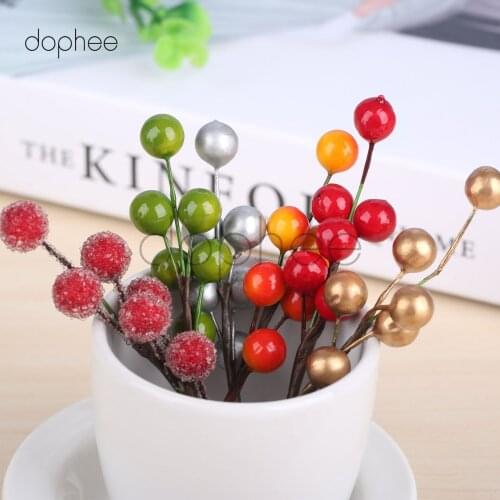 Dophee 10pcs 10mm Artifical Berries Branch Mini Stamen Artificial Flower for Scrapbooking DIY home teble wreath Decoration