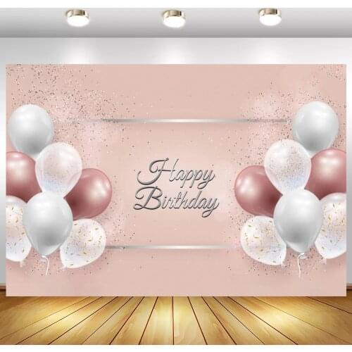 Blush Wall White Ballooons Happy Birthday Photography Backdrop Cake Smash Table Decor Newborn Baby Turn One Photo Background