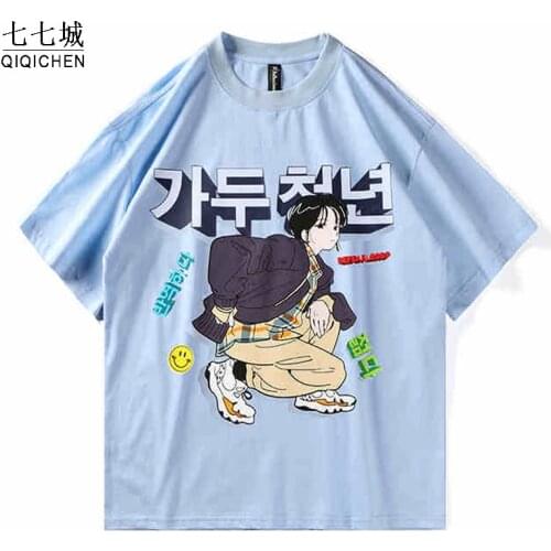 Streetwear Harajuku T-Shirt Men Hip Hop Cartoon Korean Printed Tshirt Harajuku Cotton Casual 2021 Summer Short Sleeve T Shirt