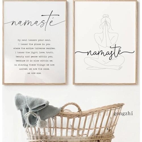 Namaste Definition Canvas Painting Nude Line Wall Art Picture Yoga Zen Black White Posters and Prints for Living Room Home Decor