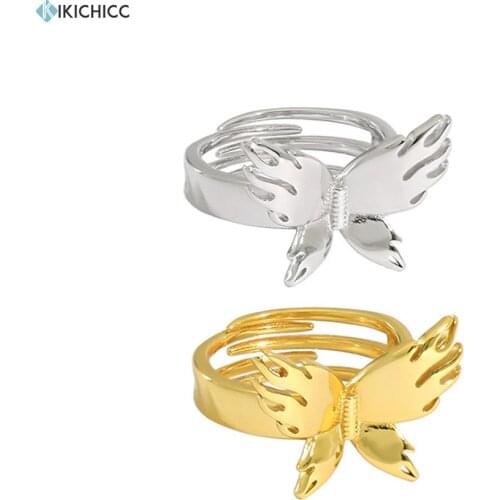 Kikichicc 100% 925 Sterling Silver Gold Butterfly Resizable Rings Women Adjustable Women Rock Fashion Jewelry 2020 Party Gift