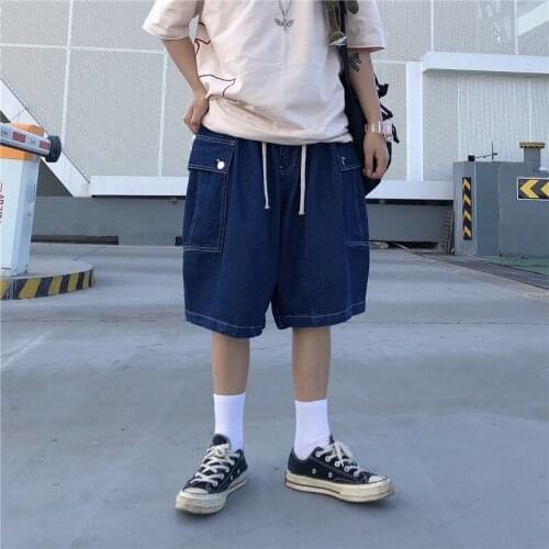 Summer Mens Blue Knee Length Jeans Pants Loose Casual H23