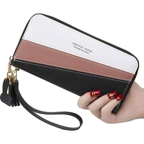 Fashion Women Purse PU Leather Lady Handbags Nice Woman Long Clutch Zipper Coin Purse Cards Holder Tassels Wallet Wristlet Bags