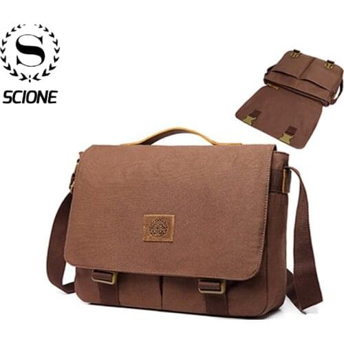 Scione Men Canvas Messenger Bags Mens Handbags Vintage Travel Shoulder Bags Male Briefcase Business Functional Messenger Bag