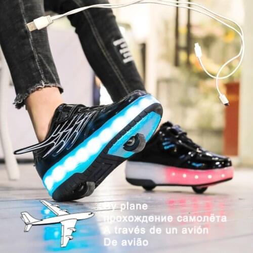 2021 New 28-40 USB Charging Children Sneakers With 2 Wheels Girls Boys Led Shoes Kids Sneakers With Wheels Roller Skate Shoes