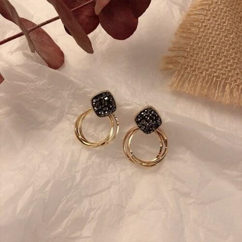 New Korean Pop Temperament Simple Alloy Crystal Multi-Layer Circle Earrings For Women Small Metal Stud Jewelry Wholesale