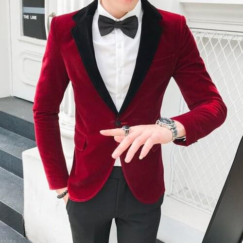 Single Red Velvet Suit New Abrigo Casual Hombre Blazers Mens Slim Blazers Fashion Stage Jackets Designer Mens Indian Suits