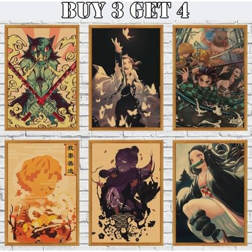 Demon Slayer Kimetsu No Yaiba Anime Poster Wall Art Retro Poster Painting Decor For Living Room Home Deco