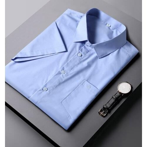 Mens short-sleeved shirt large size summer solid color lapel fashion cotton professional wear dinner shirt (oversized plus size