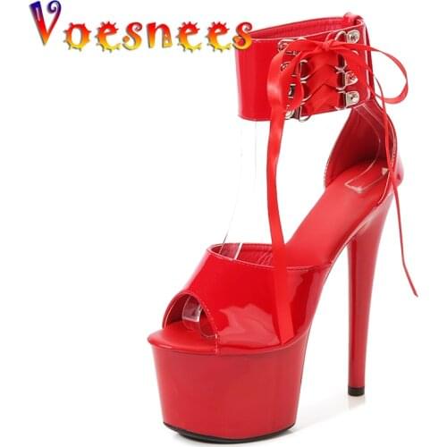 Sandals lady Summer Modern Womens shoes Ankle Strap Thin Heels Pole Dancing Platform Nightclub 17CM Super High Heel Ankle Strap