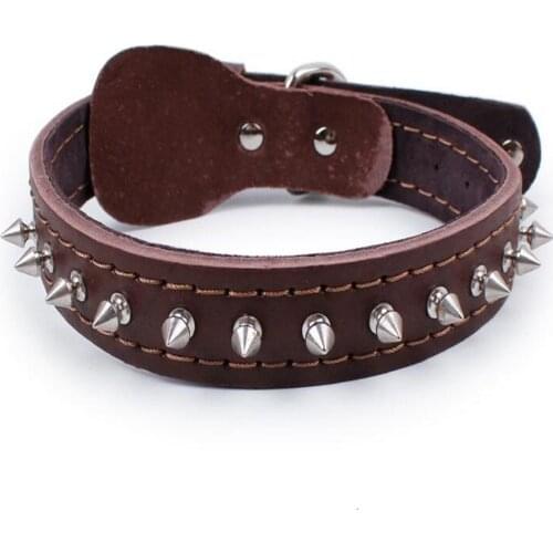 Spiked Dog Collar 100% Genuine Adjustable Cow Leather Pet Neck Strap Rivet Studded Small/Medium/Large Chain Collar For Pet Dogs