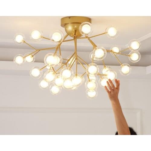Modern Tree Branch LED Chandelier Ceiling Nordic Firefly Light Fixture Designer living Room Glass Ball Ceiling Light/Lamp